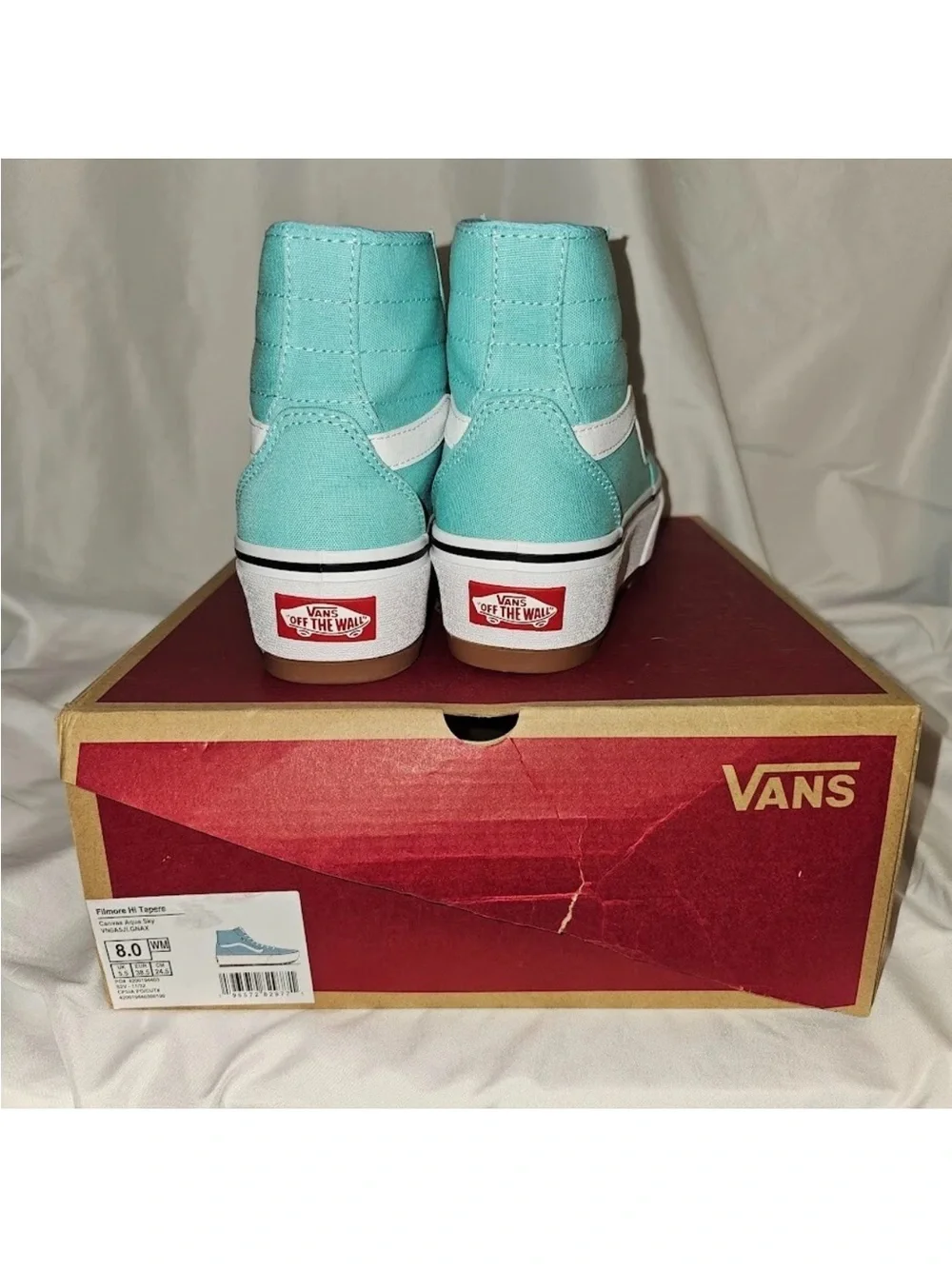 Vans Women's Platform Filmore Hi Tapers Canvas Aqua Sky White Gum Sole